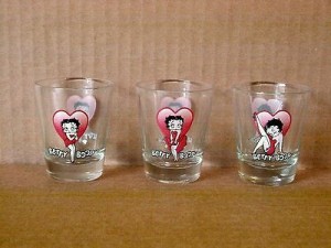 Betty Boop Shot Glasses Three (3) Piece Set Hearts Designs #1