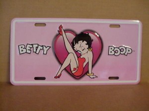 Betty Boop Metal License Plate Leg Up Design Pink